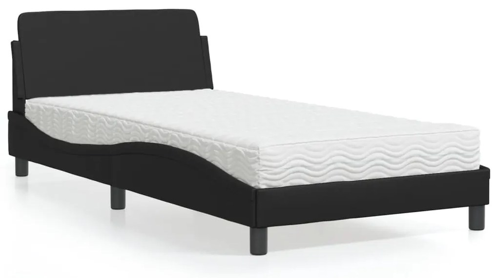 Cama com colchão 100x200 cm couro artificial preto