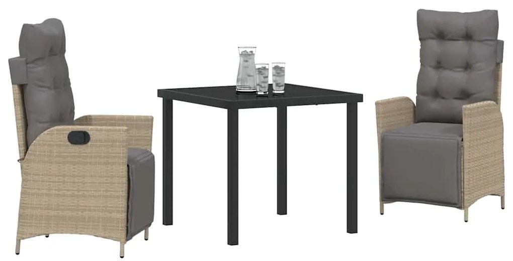 Conjunto de Jantar de Jardim 3 Peças, Rattan Sintético Bege