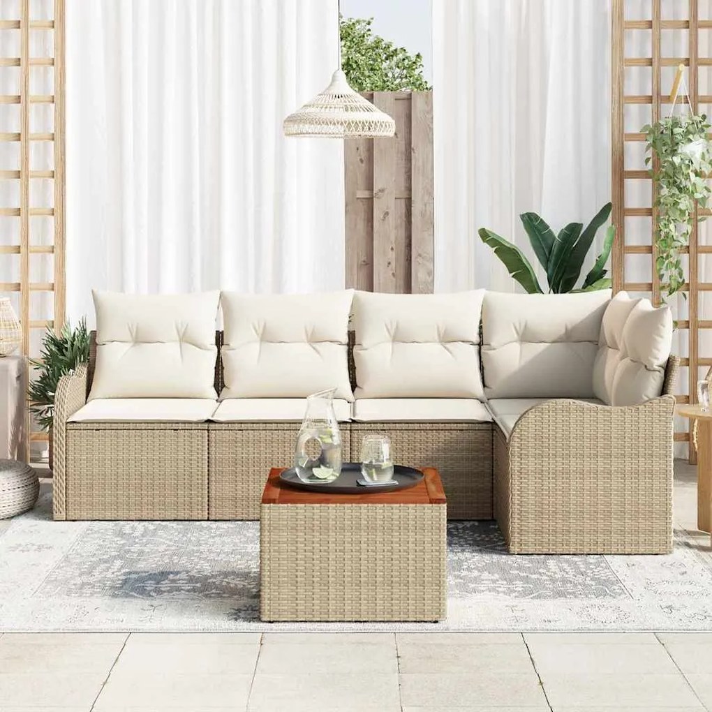 Conjunto de Sofá de Jardim de 6 Peças com Almofadas Bege em Rattan Sin