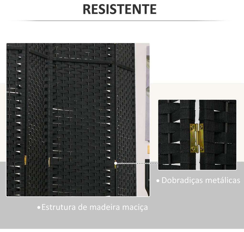 Biombo de 6 Painéis Separador de Ambientes Dobrável 240x170 cm para Sala de Estar Dormitório Escritório Preto