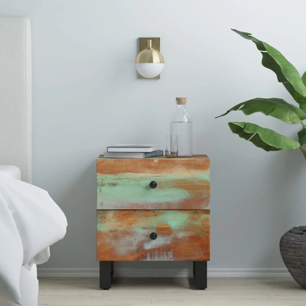 vidaXL Mesa de cabeceira 40x33x46 cm madeira recuperada maciça