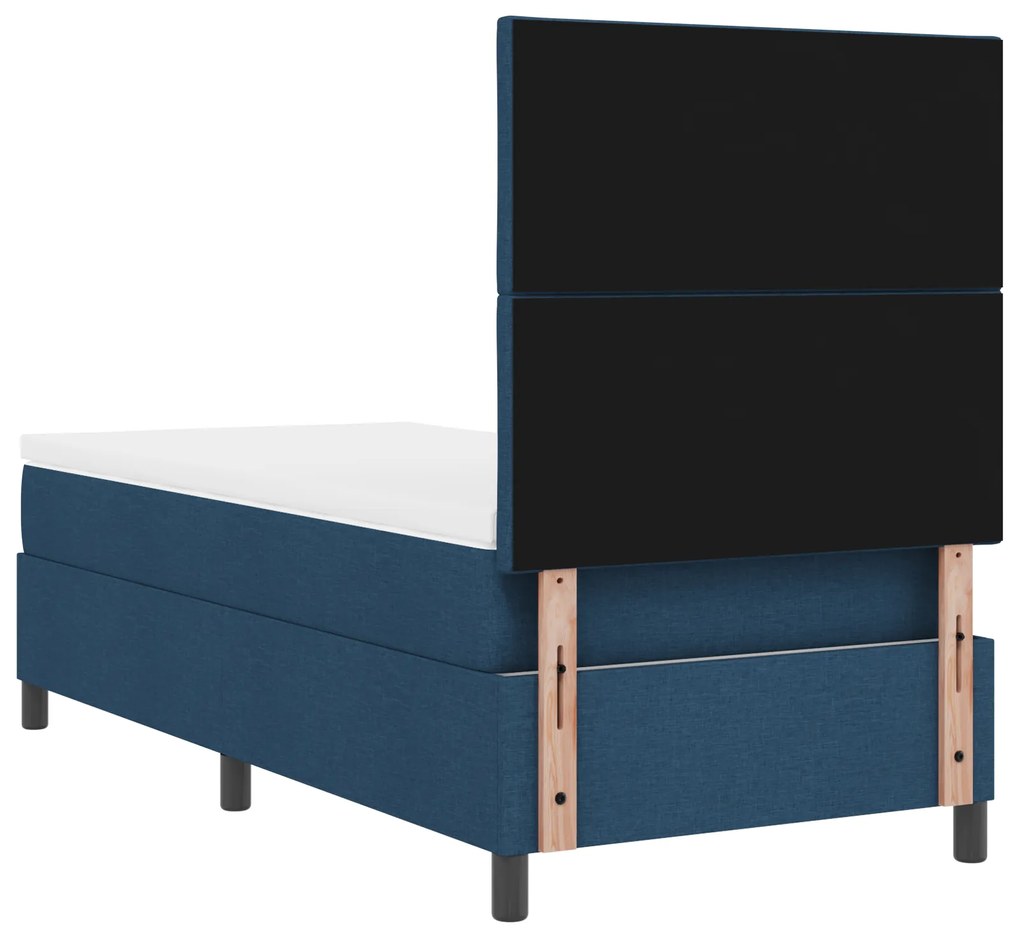 Cama Box Spring com Colchão Azul Solteiro de Tecido