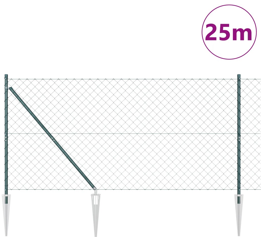 Cerca de Cadeia com 13 Postes de Espeto 1.2x25 m Aço Galvanizado