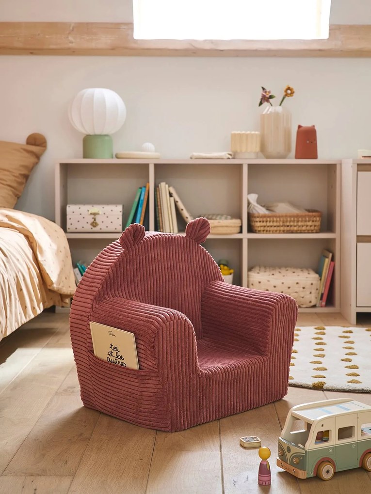 Poltrona em veludo ursinho rosa