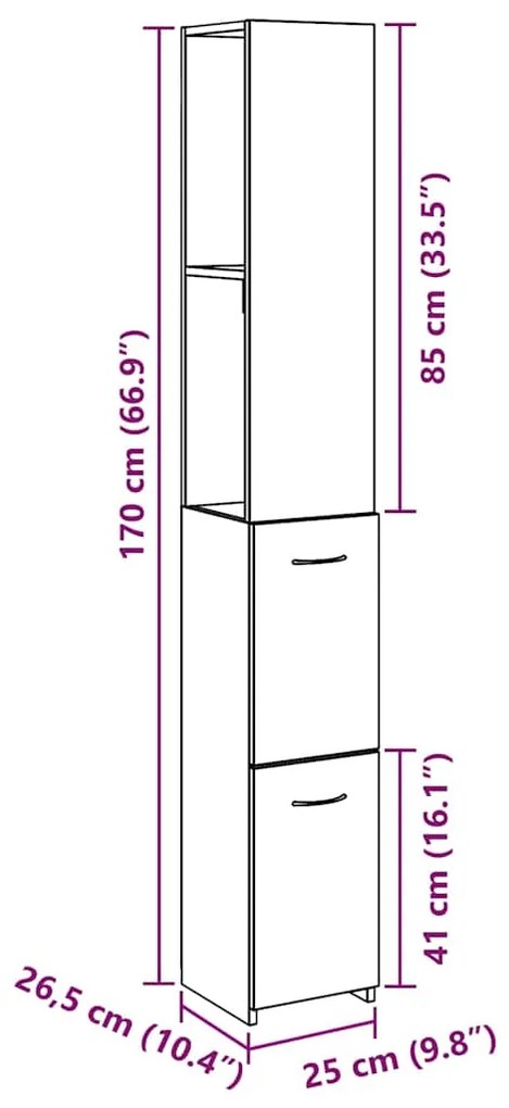 Armário de casa de banho madeira velha 25x25x170 cm