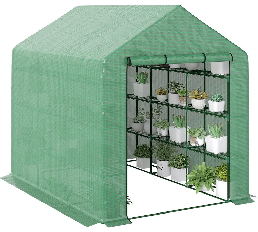 Estufa de Jardim Estufa de Exterior com Prateleiras de 4 Níveis Porta