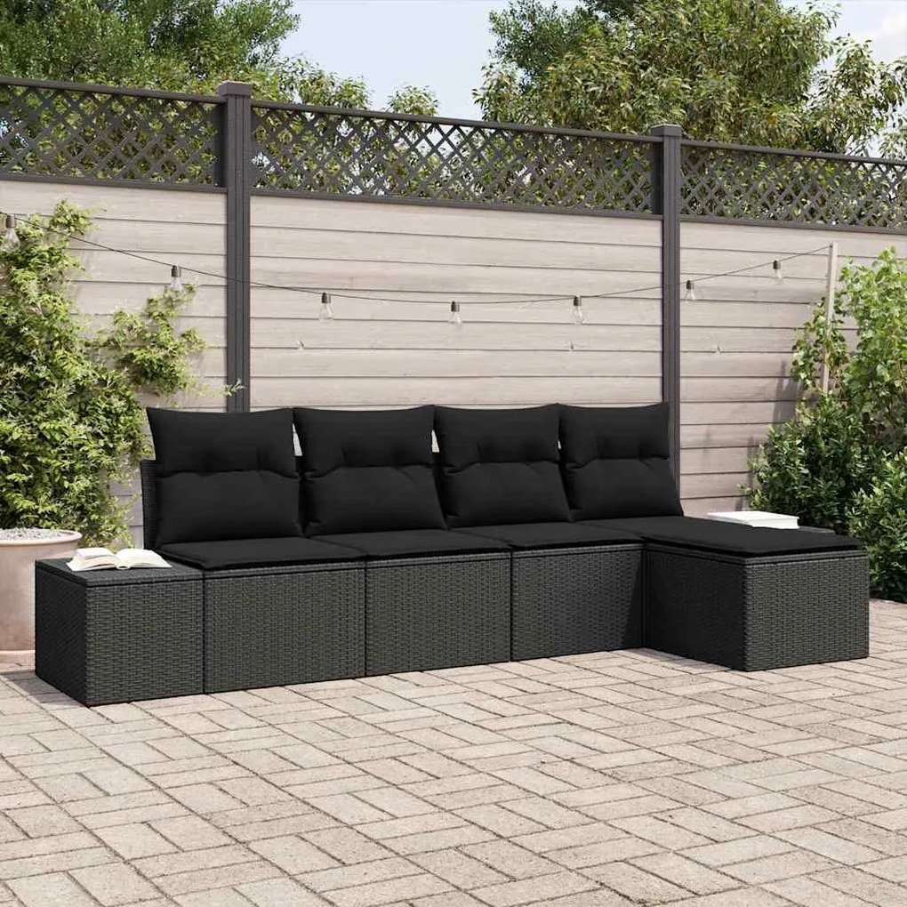 vidaXL Conjunto de Sofá de Jardim com almofada 5 pcs Preto vime PE