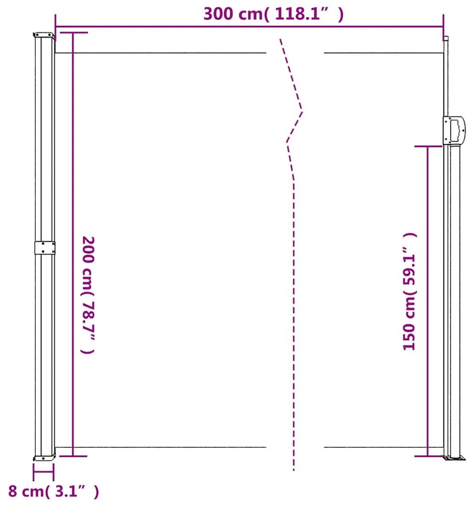 Toldo lateral retrátil 200x300 cm bege