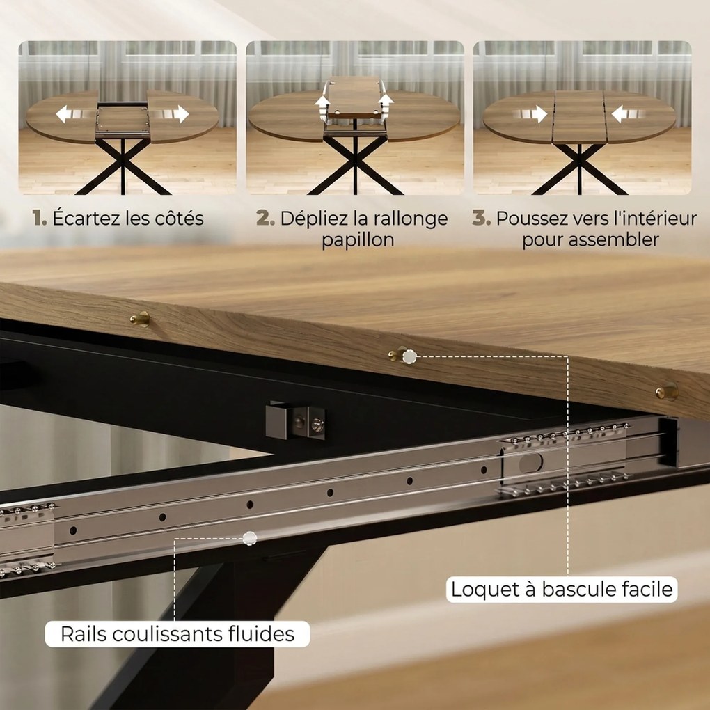 Mesa de Jantar Extensível Oval (CADEIRAS NÃO INCLUIDAS), 135 x 100 x 75 cm, Extensão Borboleta, Castanha