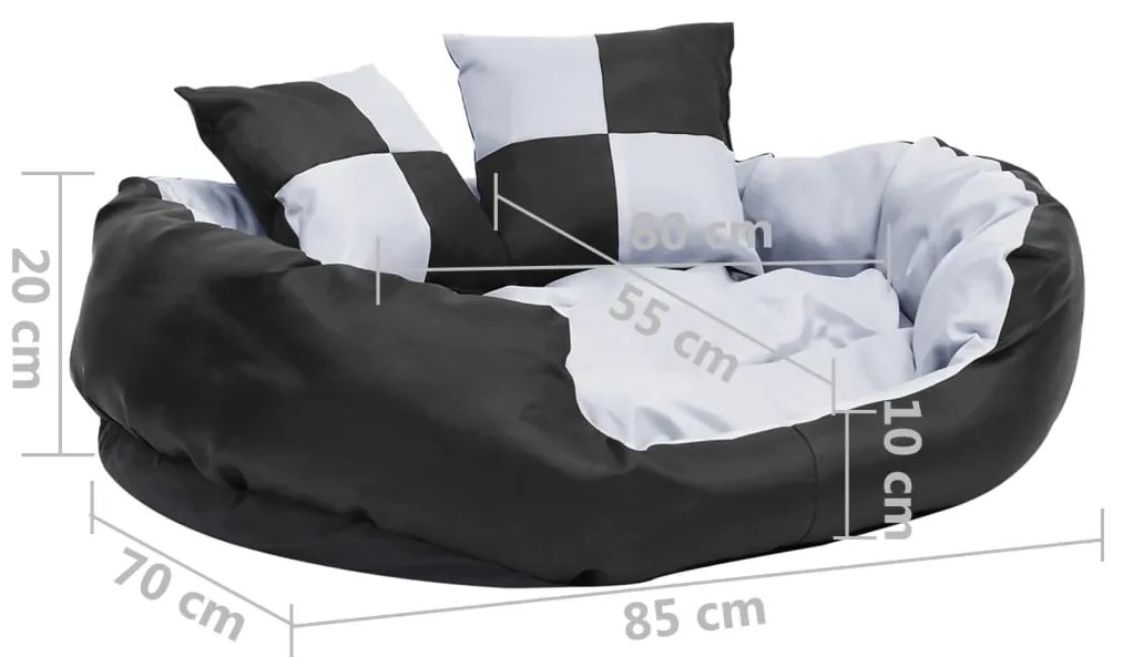 Almofadão p/ cães reversível e lavável 85x70x20 cm cinza/preto