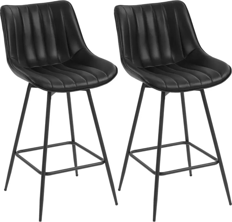 Conjunto de 2 Bancos de Bar Giratórios com Encosto Curvado e Apoio para os Pés Estofados em PU 47x54,5x97,5 cm Preto