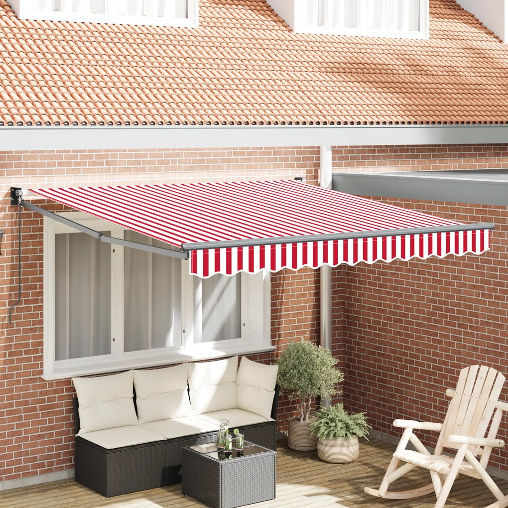 vidaXL Toldo Retrátil Manual Listrado Vermelho e Branco 300x250 cm
