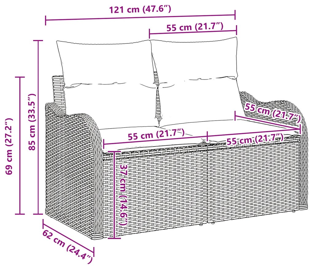 Conjunto de Sofá de Jardim vidaXL de 14 Peças com Almofadas Preto Ratt
