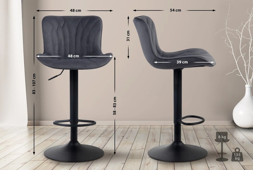 Conjunto de 2 bancos de bar Linus Veludo preto