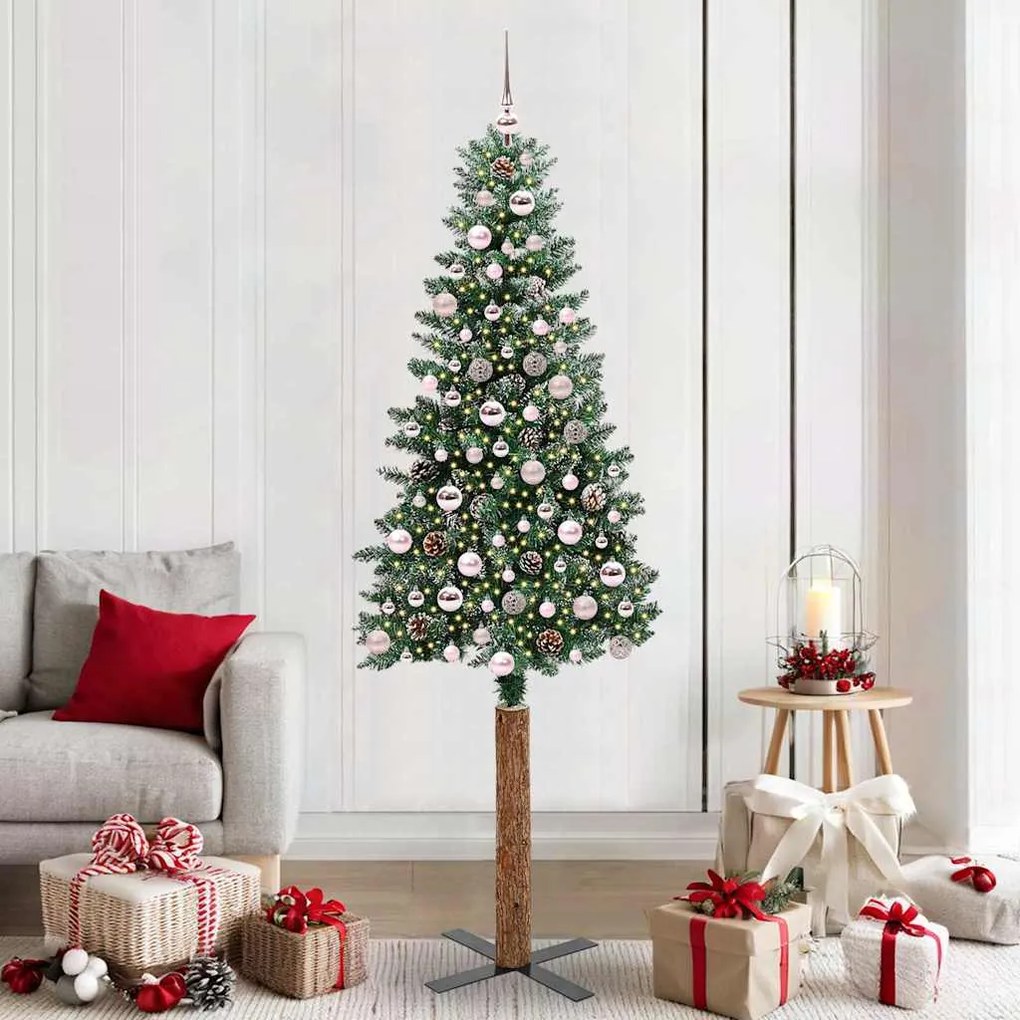 vidaXL Árvore de Natal Slim com 300 LEDs com suporte Verde 210 cm