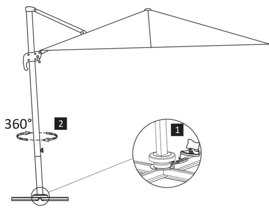 Guarda-sol cantilever c/ poste alumínio cinzento-acastanhado