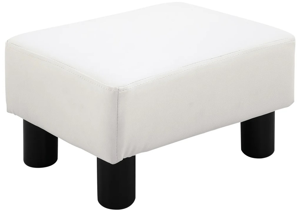 HOMCOM Apoio para os Pés Octomano Banco Pequeno Estofado em Pele Sintética com Assento Acolchoado e Pés de Plástico 40x30x24 cm Branco