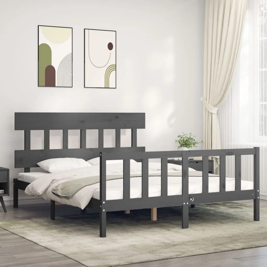 3193343 vidaXL Estrutura de cama King Size com cabeceira madeira maciça cinza