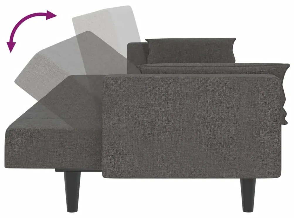 Sofá-cama 2 lugares com duas almofadas tecido cinzento-escuro