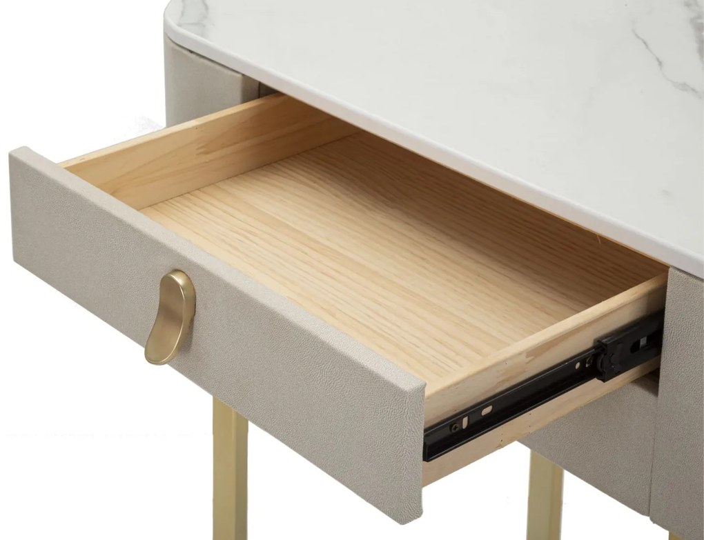 MESA CONSOLA COM 2 GAVETAS BEAUTY 70X40X80 CM CREME E DOURADO