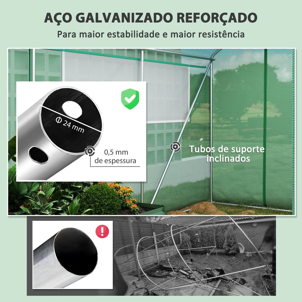 Estufa tipo Túnel 6x3x2 m Estufa de Exterior com 4 Janelas de Malha Co