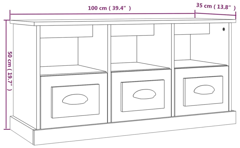 Móvel p/ TV 100x35x50 cm derivados de madeira branco brilhante