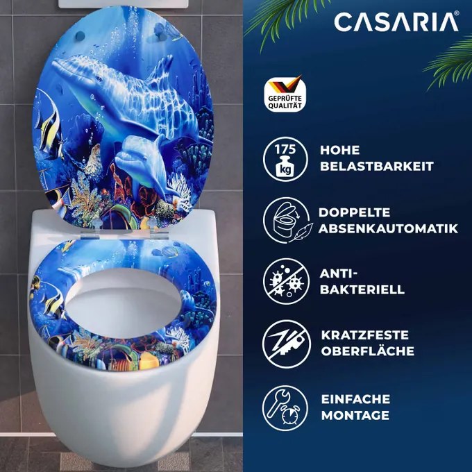 Assento sanitário Sealife com descida automática 45,7 x 38 cm Azul