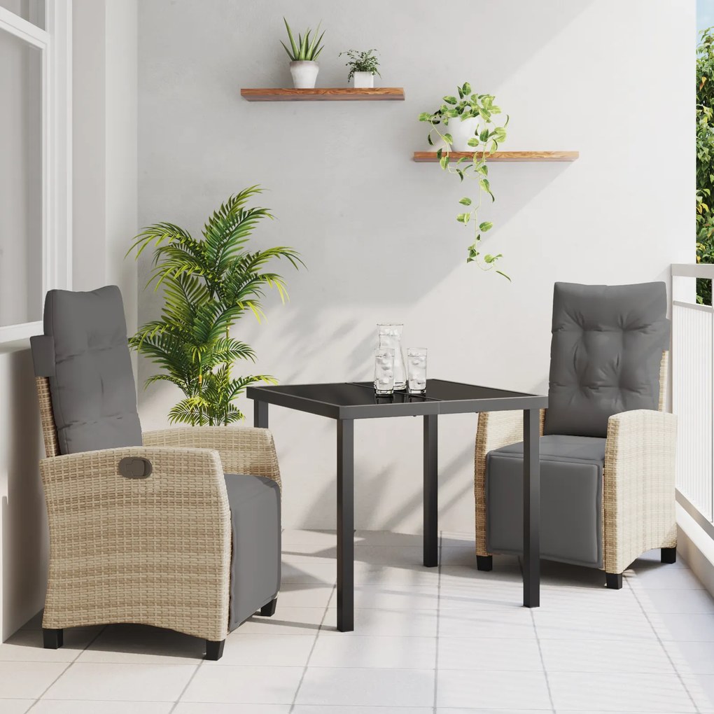 Conjunto de Jantar de Jardim 3 Peças Bege Rattan PE