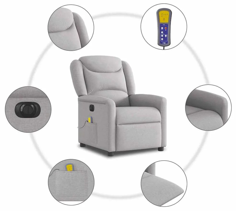 Poltrona massagens reclinável elétrica tecido cinzento-nublado