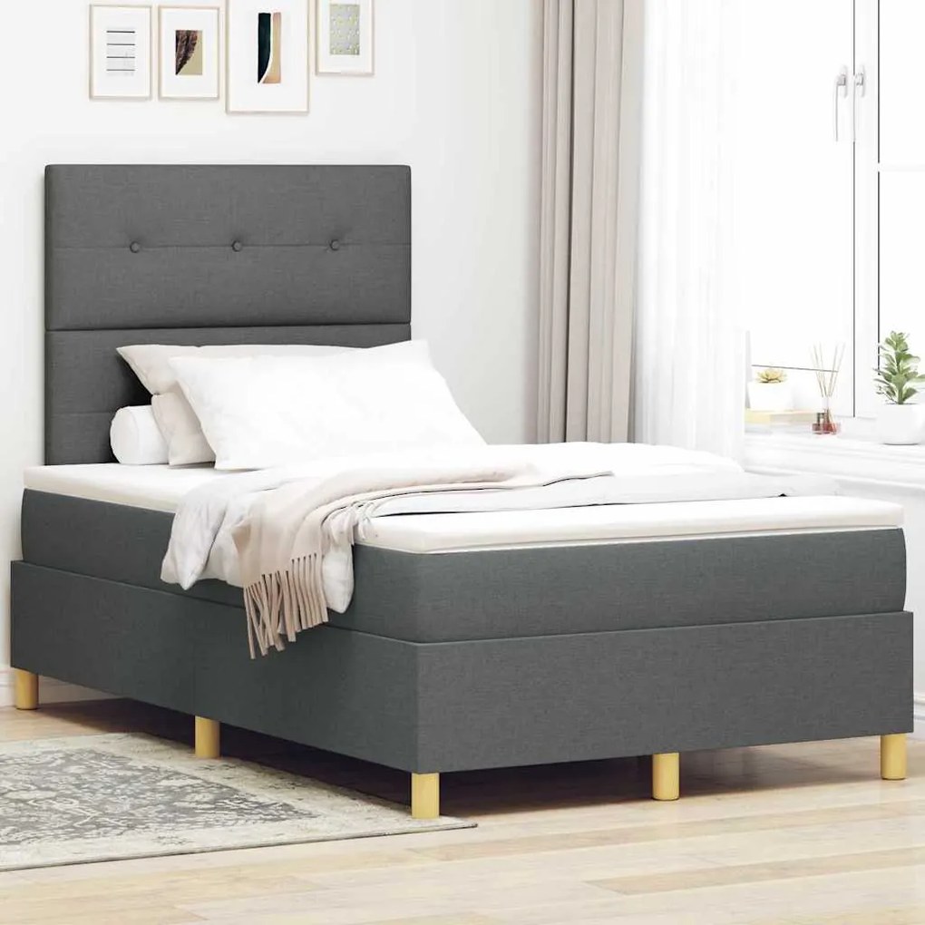 vidaXL Cama Box Spring LED Cinza Escuro 120 x 190 cm tecido