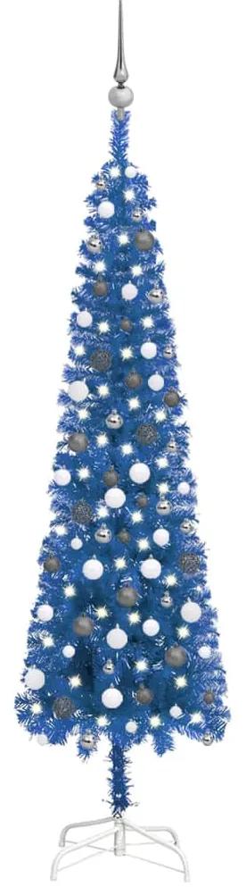 3078119 vidaXL Árvore de Natal pré-iluminada fina com bolas 210 cm azul