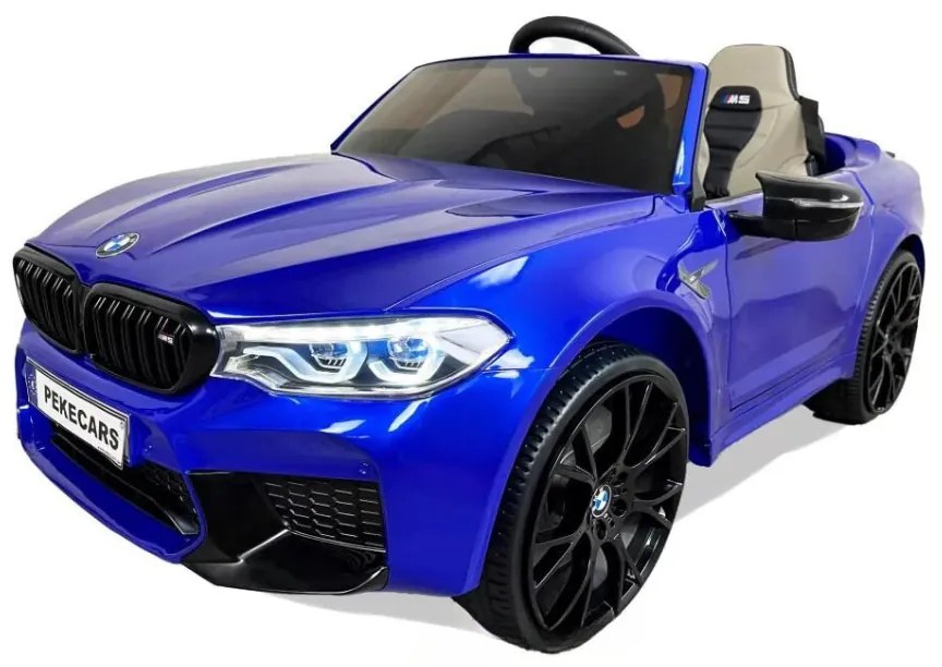 Carro elétrico para Crianças BMW M5 24V rodas borracha, banco almofadado e com ecrã MP4 Azul metalizado