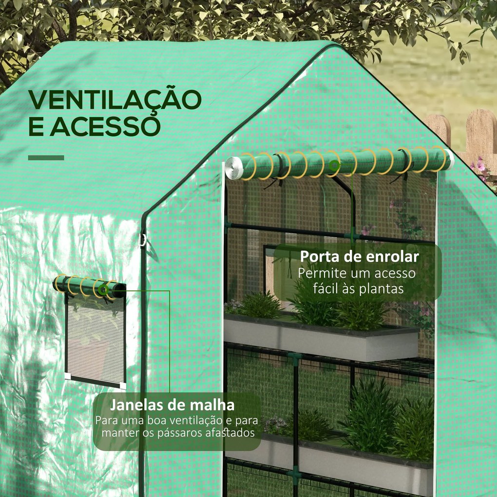 Cobertura de Substituição para Estufa 140x143x190 cm com Janela, Porta com Fecho Éclair, Proteção Anti-UV para Plantas, Verde