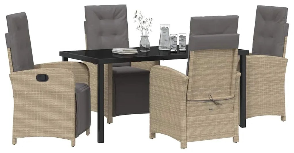 Conjunto de Jantar de Jardim de 5 Peças com Almofadas Beiges em Rattan