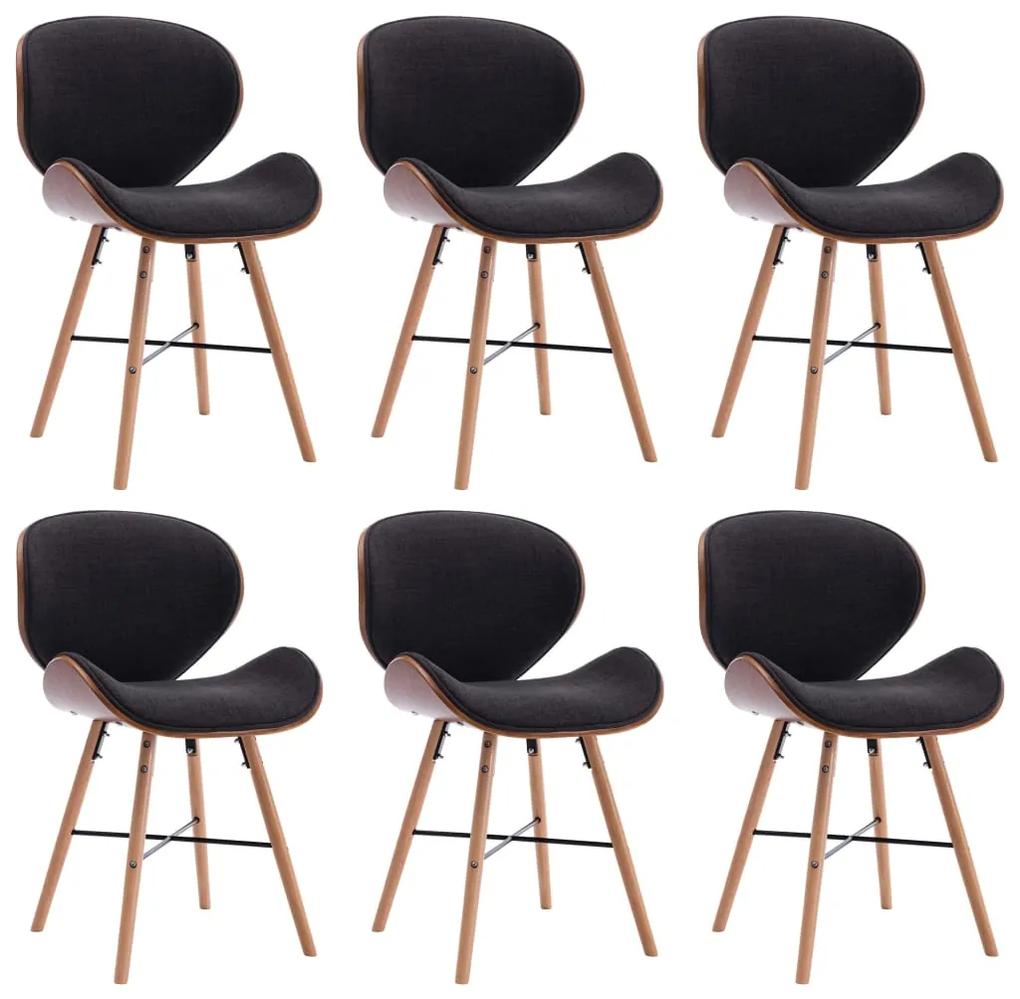 Cadeiras de jantar 6 pcs tecido/madeira curvada cinzento-escuro