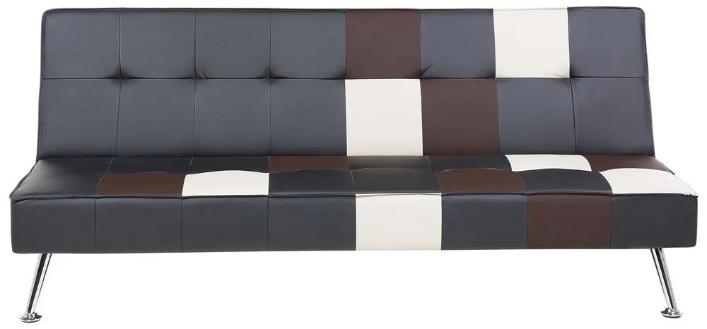 Sofá-cama de 3 lugares em pele sintética patchwork preto castanho e branco OLSKER Beliani