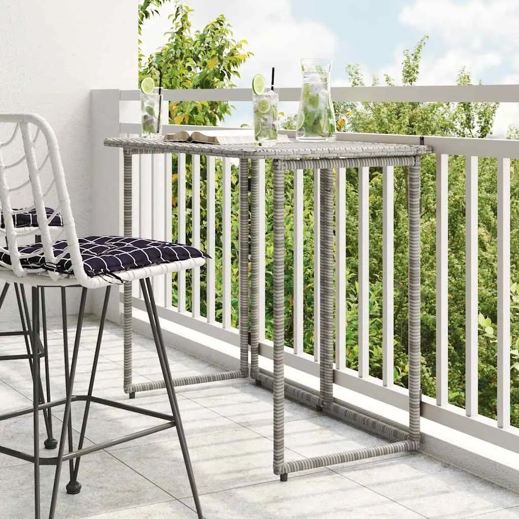 vidaXL Mesa de jardim dobrável 90x51x75 cm vime PE cinzento