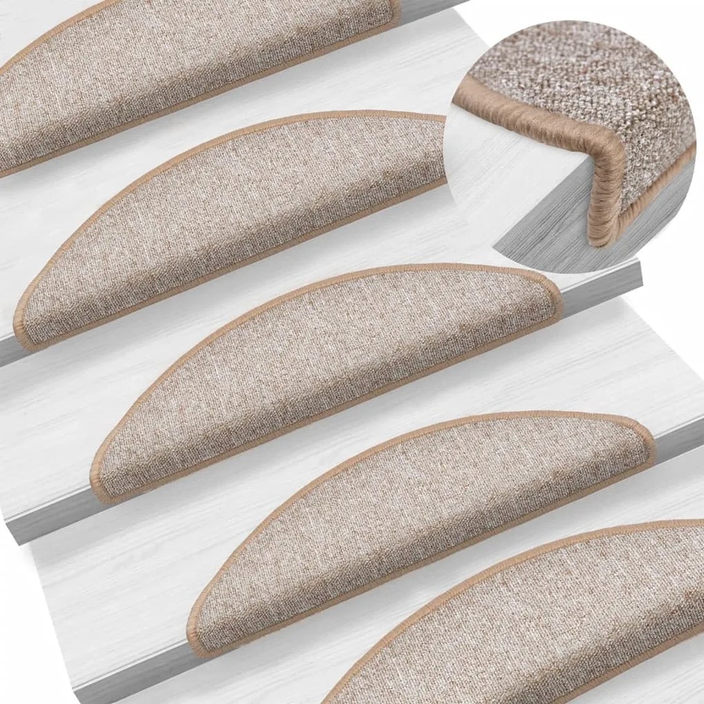 vidaXL Tapetes de escadas 10 pcs 56x17x3 cm castanho-claro