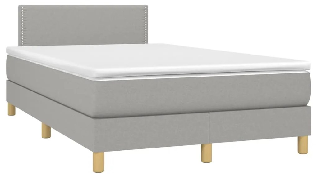 Cama box spring c/ colchão e LED 120x190 cm tecido cinza-claro