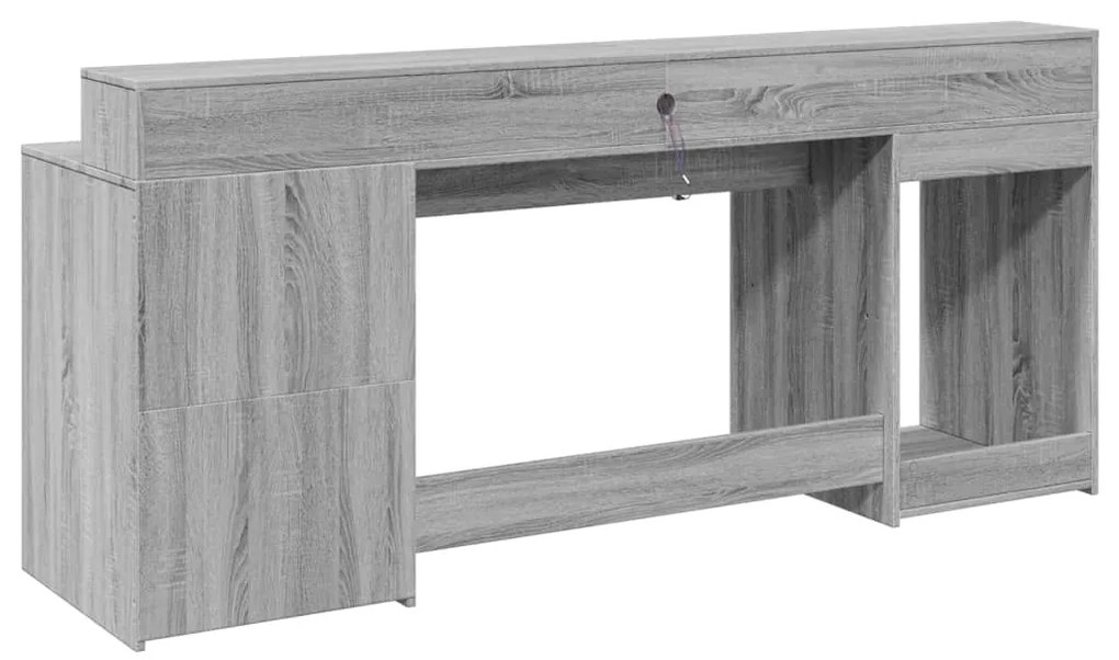Secretária luzes LED 200x55x91cm deriv. madeira cinzento sonoma