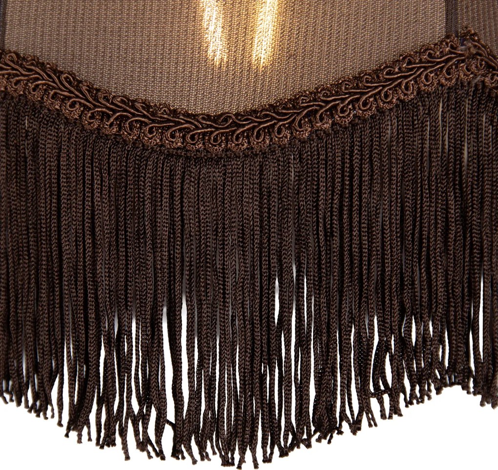 Candeeiro suspenso preto com abajur castanho e interior branco 31,5cm 3-luzes - Cava