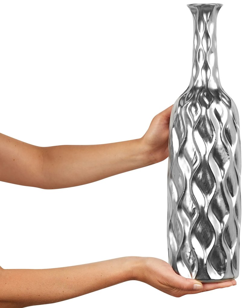 Vaso de cerâmica grés prateada 45 cm BASSANIA Beliani