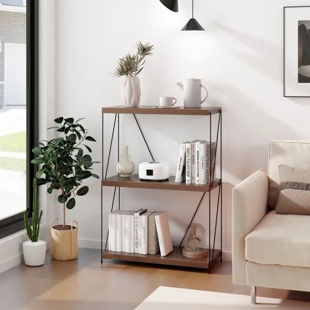Estante multifunções de 3 níveis com estrutura metálica para arrumação doméstica Estante 61 x 85,5 cm Nogueira