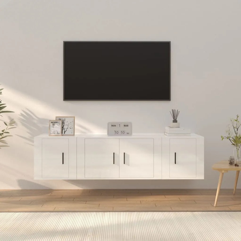 vidaXL 3 pcs conjunto móveis de TV madeira processada branco brilhante