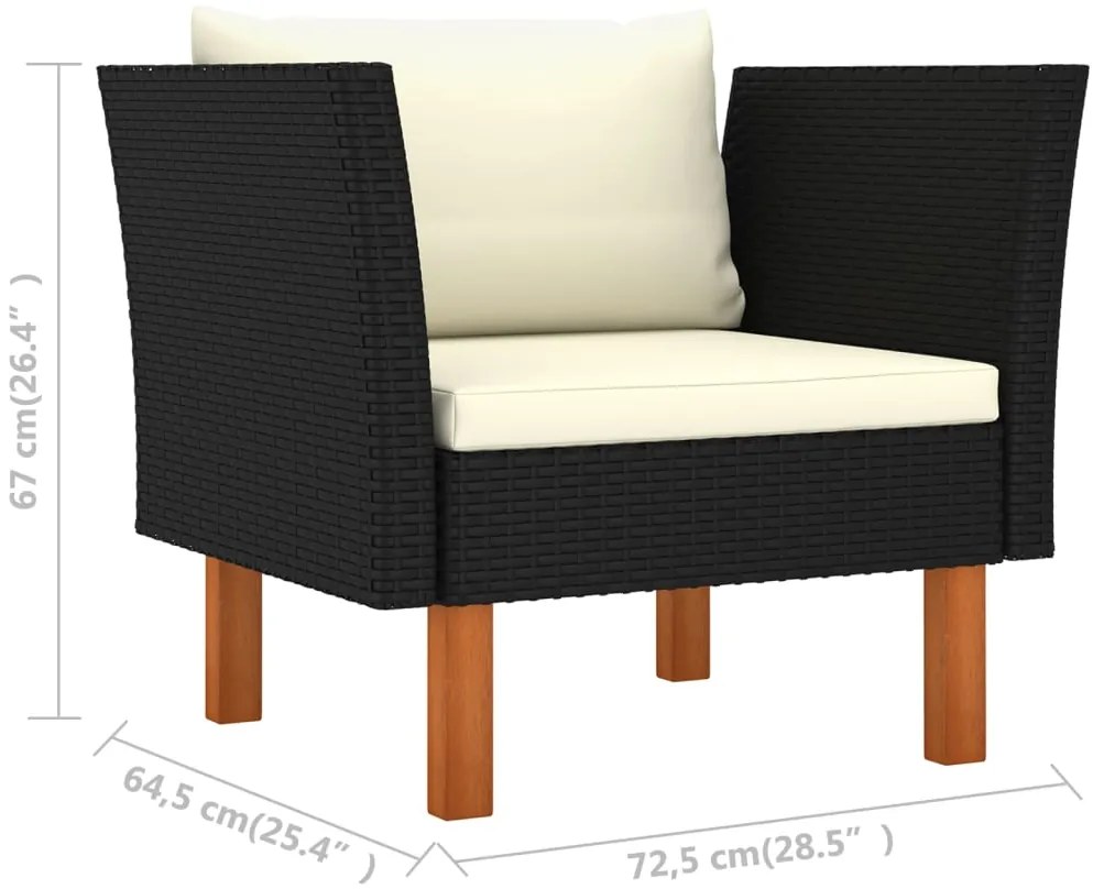 7 pcs conj. lounge jardim vime PE e madeira de eucalipto preto