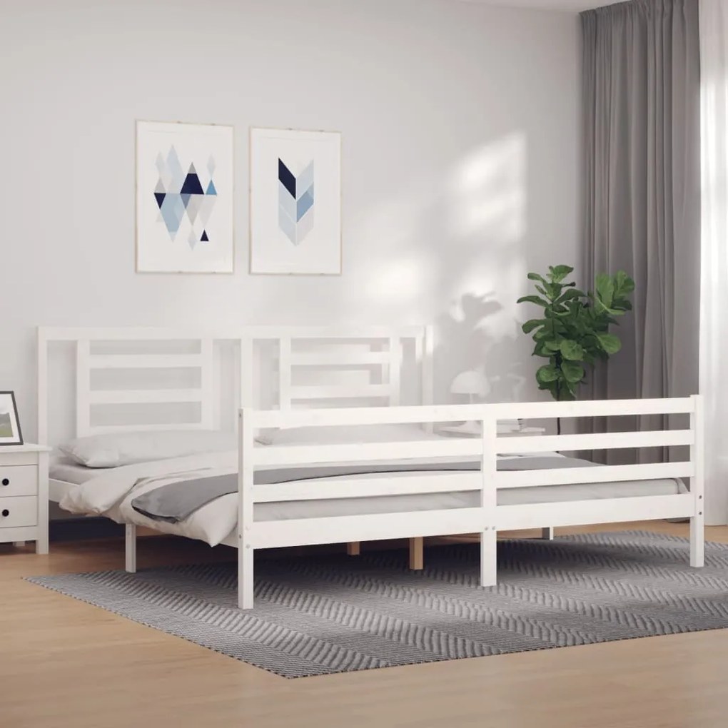 Estrutura cama Super King Size c/ cabeceira madeira branco