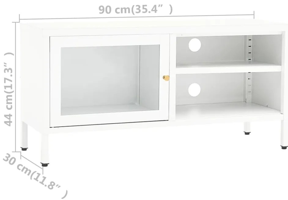 Móvel de TV 90x30x44 cm vidro e aço branco