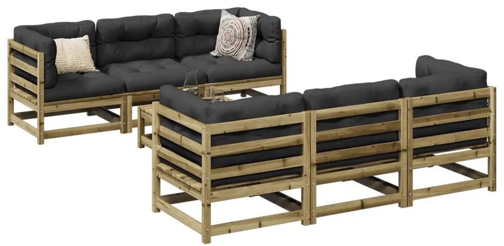vidaXL 7 pcs conjunto sofás de jardim c/ almofadões pinho impregnado