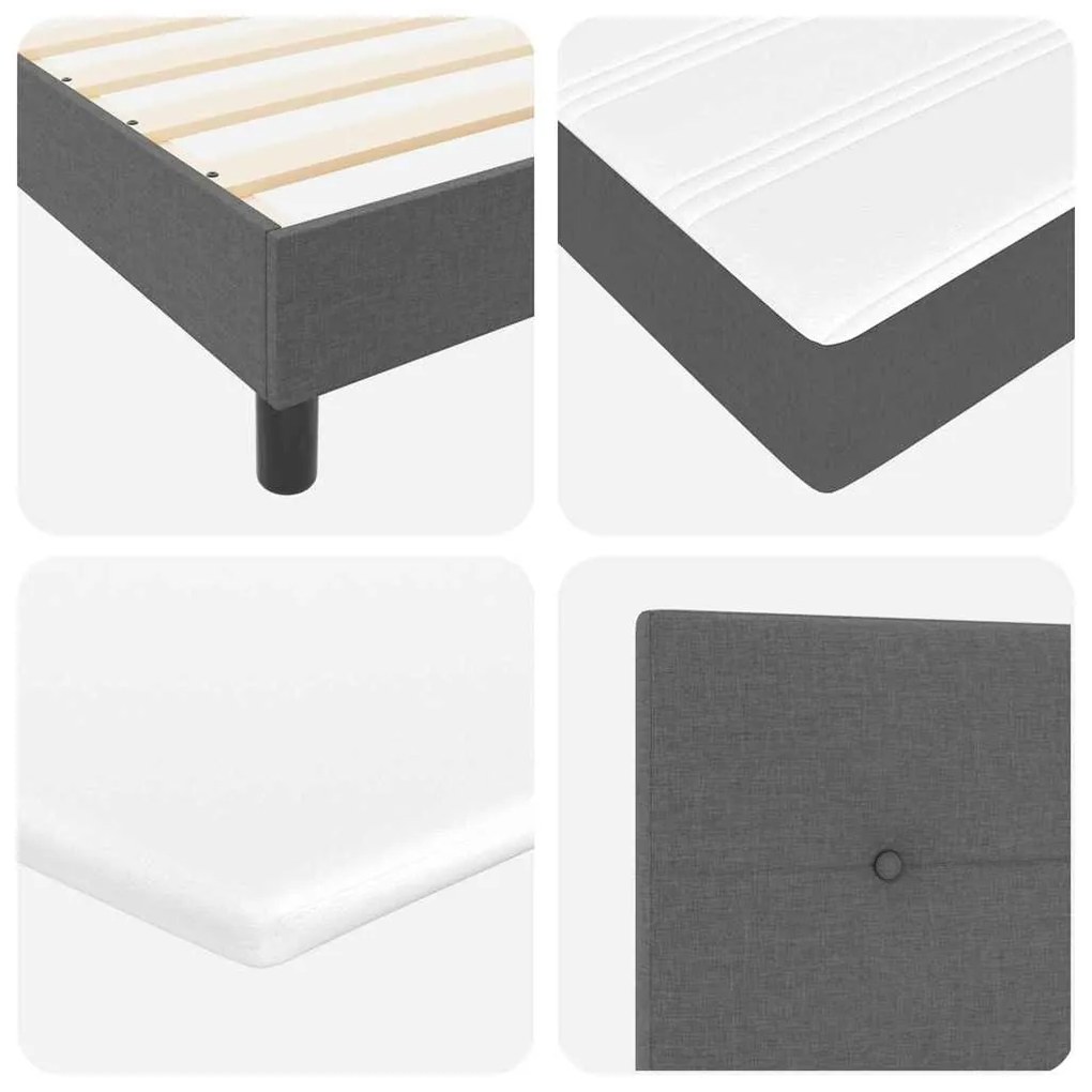 Cama Box Spring com Colchão e LED Cinza Escuro 140x200 cm de Tecido