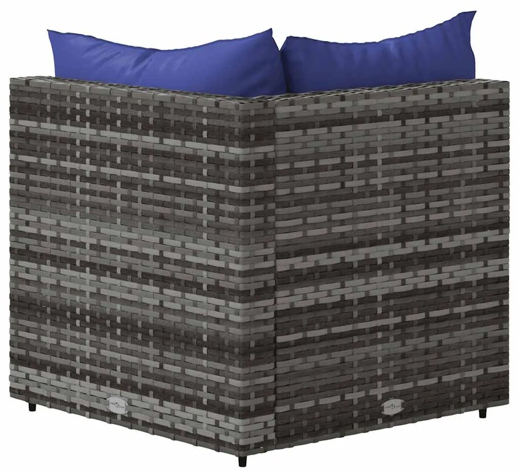 Sofás de canto p/ jardim c/ almofadões 2 pcs vime PE cinzento